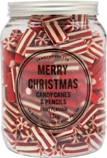 The Candy House Candy Cane & Strawberry Pencil Jar