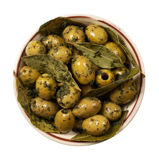 Silver and Green Thyme Bay Olives