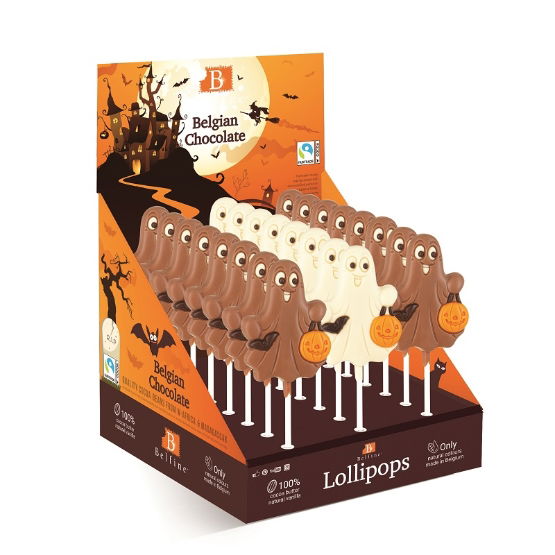 Belfine-Milk&White Chocolate Ghost Lollipop (24 x 30g)